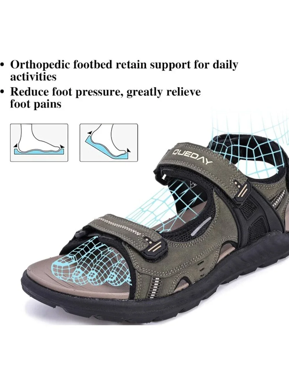 Men's Green Hiking Sandals With Arch Support Casual Rubber Athletic Shoes
